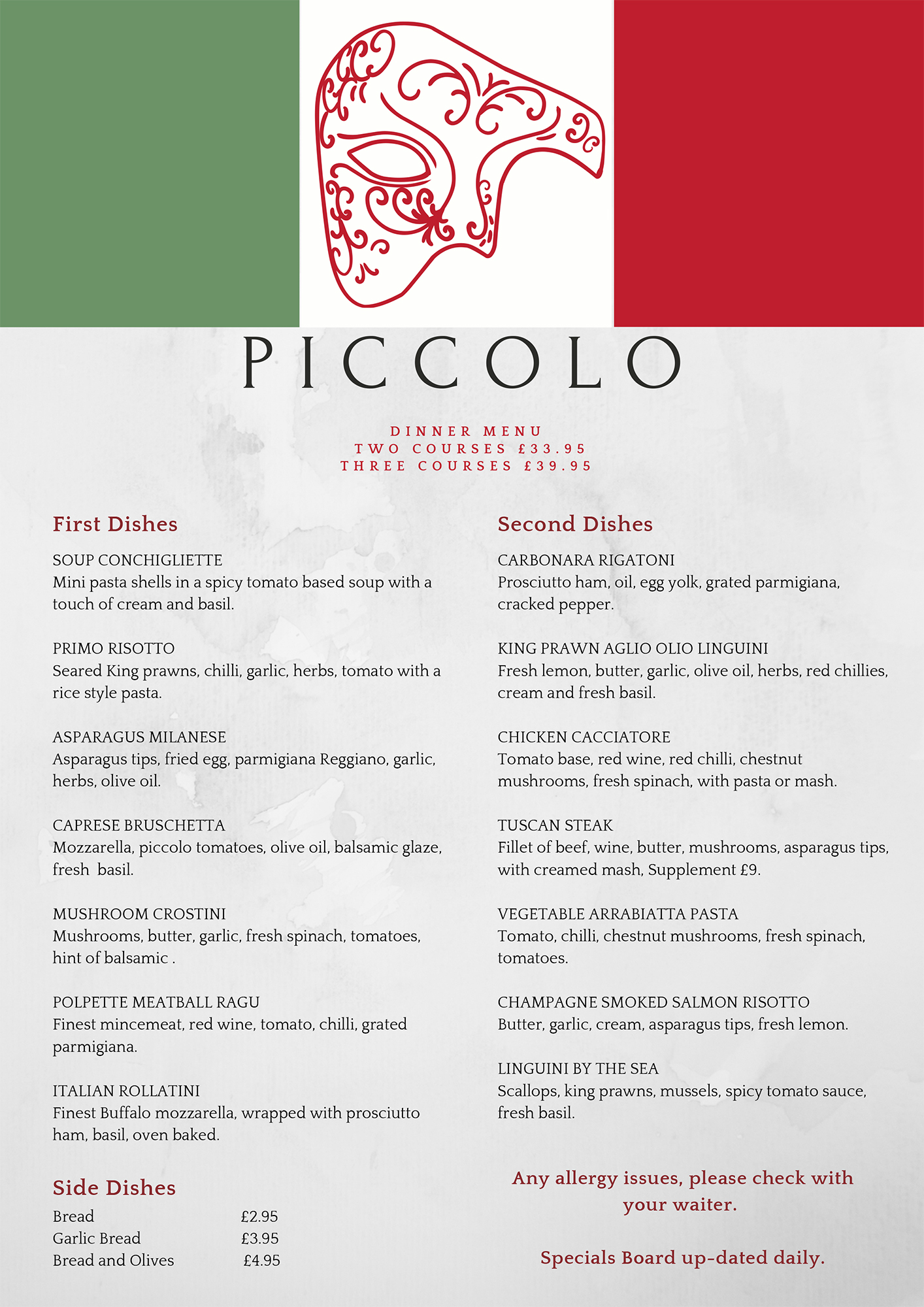 piccolo dinner menu